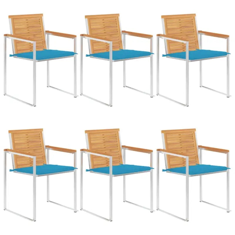 Houten tuinstoelen van massief teakhout met roestvrij staal elementen - Blauw / 6 - Tuinstoelen
