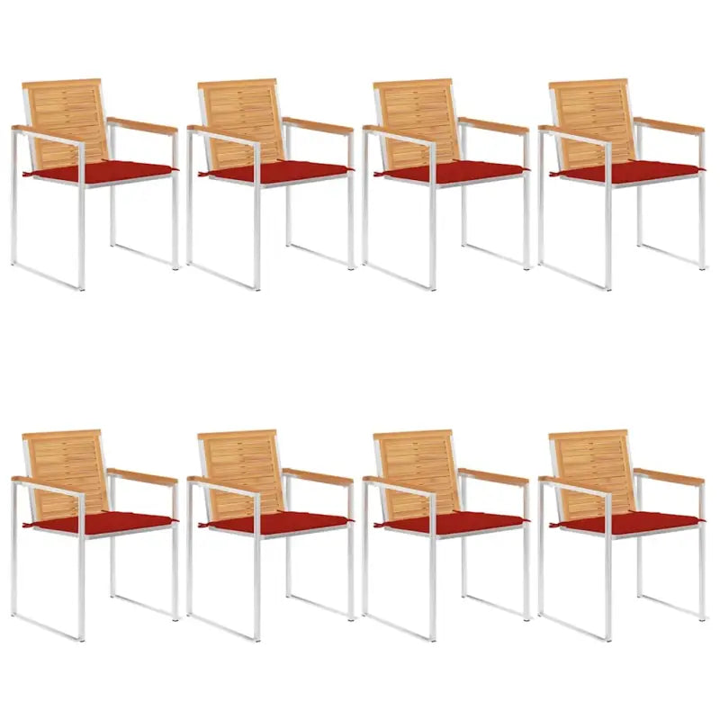 Houten tuinstoelen van massief teakhout met roestvrij staal elementen - Rood / 8 - Tuinstoelen
