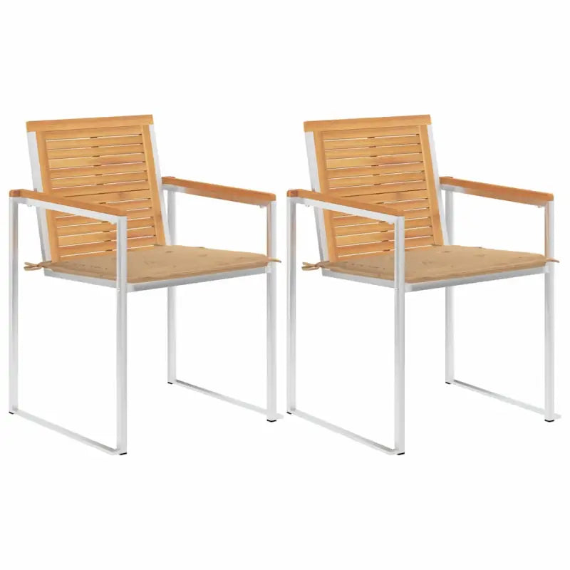 Houten tuinstoelen van massief teakhout met roestvrij staal elementen - Beige / 2 - Tuinstoelen