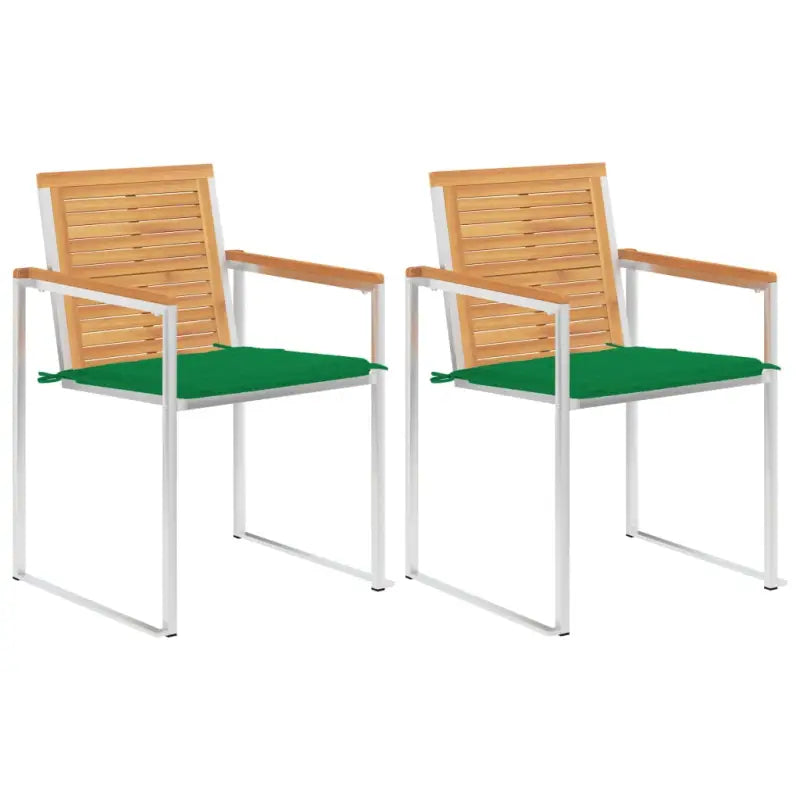 Houten tuinstoelen van massief teakhout met roestvrij staal elementen - Groen / 2 - Tuinstoelen