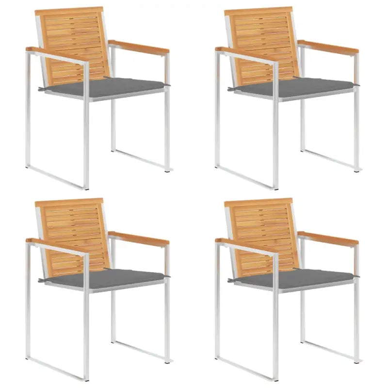Houten tuinstoelen van massief teakhout met roestvrij staal elementen - Grijs / 4 - Tuinstoelen