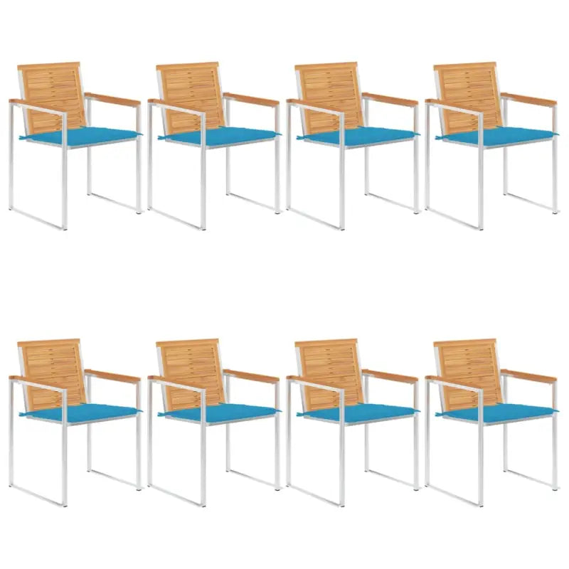 Houten tuinstoelen van massief teakhout met roestvrij staal elementen - Blauw / 8 - Tuinstoelen