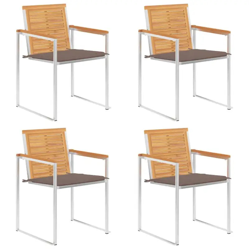 Houten tuinstoelen van massief teakhout met roestvrij staal elementen - Taupe / 4 - Tuinstoelen