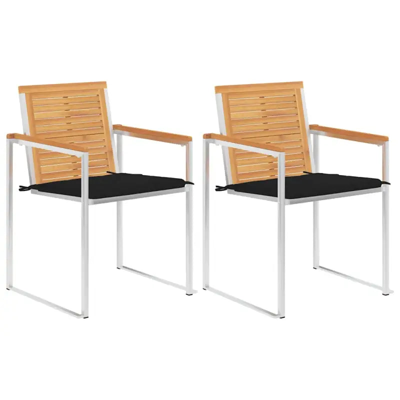 Houten tuinstoelen van massief teakhout met roestvrij staal elementen - Zwart / 2 - Tuinstoelen