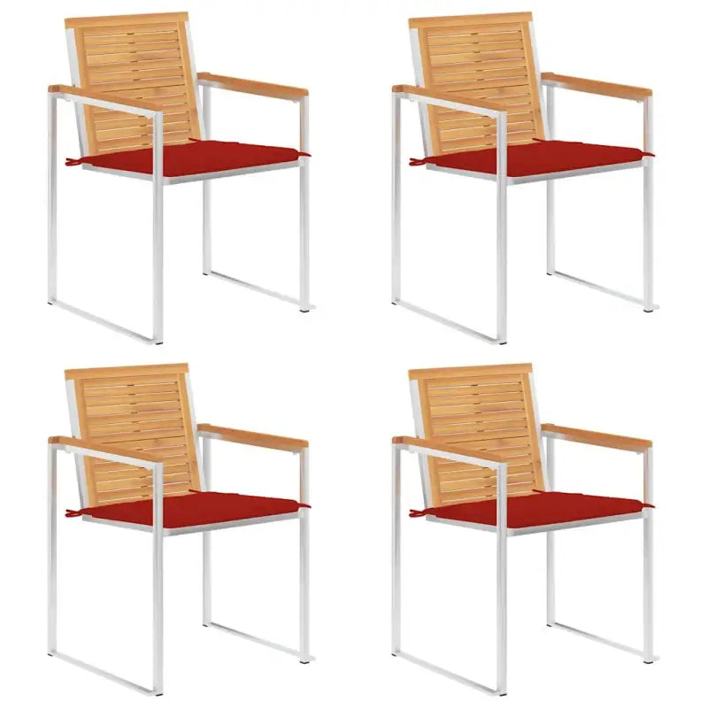 Houten tuinstoelen van massief teakhout met roestvrij staal elementen - Rood / 4 - Tuinstoelen