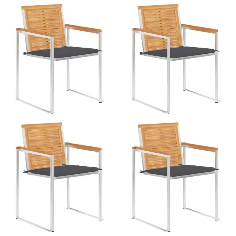 Houten tuinstoelen van massief teakhout met roestvrij staal elementen - Antraciet / 4 - Tuinstoelen