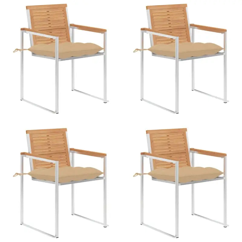 Houten tuinstoelen van massief teakhout voor een stijlvol terras - Beige / 4 - Tuinstoelen