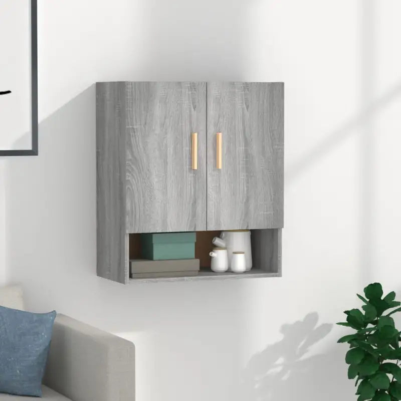 Houten wandkast in grijs sonoma met bewerkt hout voor Scandinavisch design - Opbergkasten & lockerkasten
