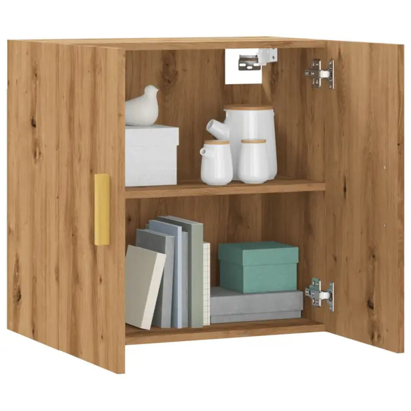 Houten wandkast met Scandinavische charme in grijs Sonoma bewerkt hout - artisanaal eikenkleurig / 1 - Opbergkasten &