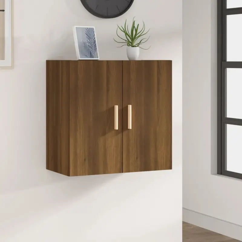 Houten wandkast met Scandinavische charme in grijs Sonoma bewerkt hout - bruin eikenkleur / 1 - Opbergkasten &