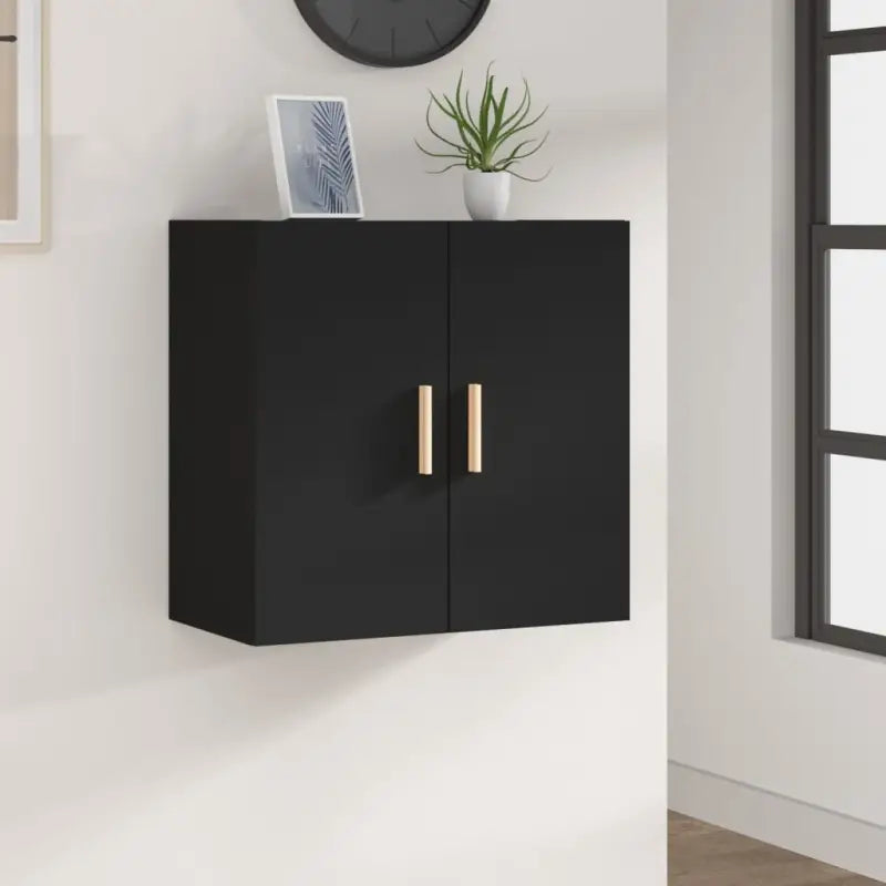 Houten wandkast met Scandinavische charme in grijs Sonoma bewerkt hout - Zwart / 1 - Opbergkasten & lockerkasten