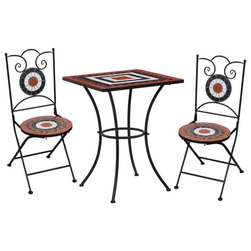 Ijzeren frame mozaïek bistroset voor tuin en balkon laten staan levering bevat - Terracotta en wit / Vierkant - Tuinsets