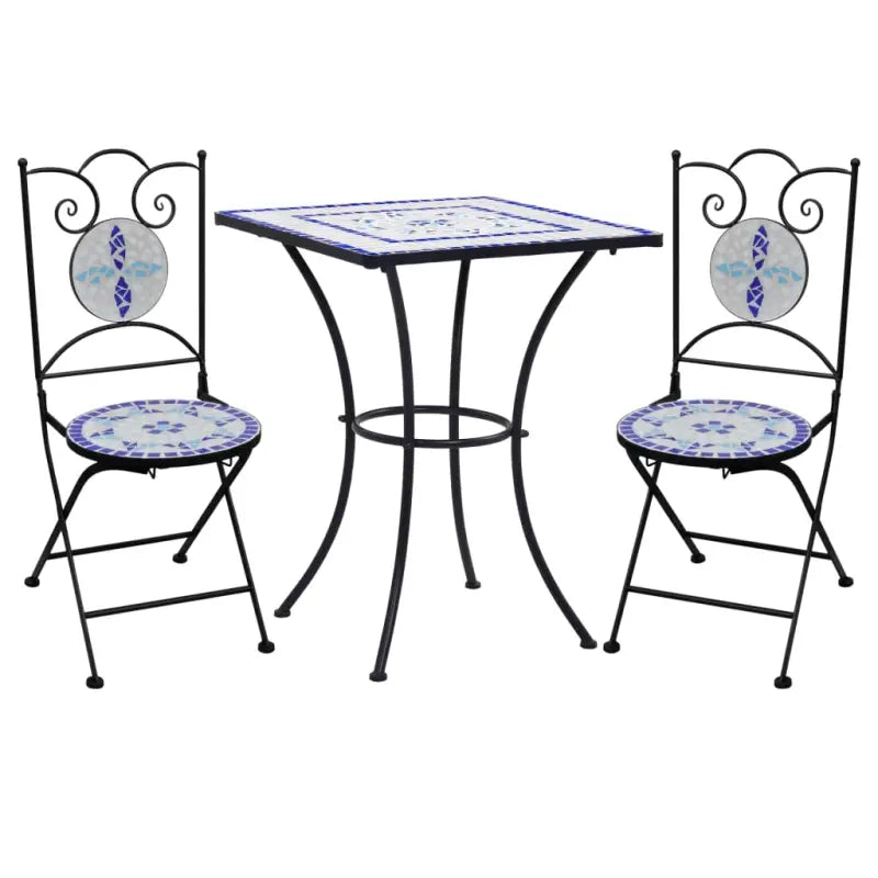 Ijzeren frame mozaïek bistroset voor tuin en balkon laten staan levering bevat - Blauw en wit / Vierkant - Tuinsets