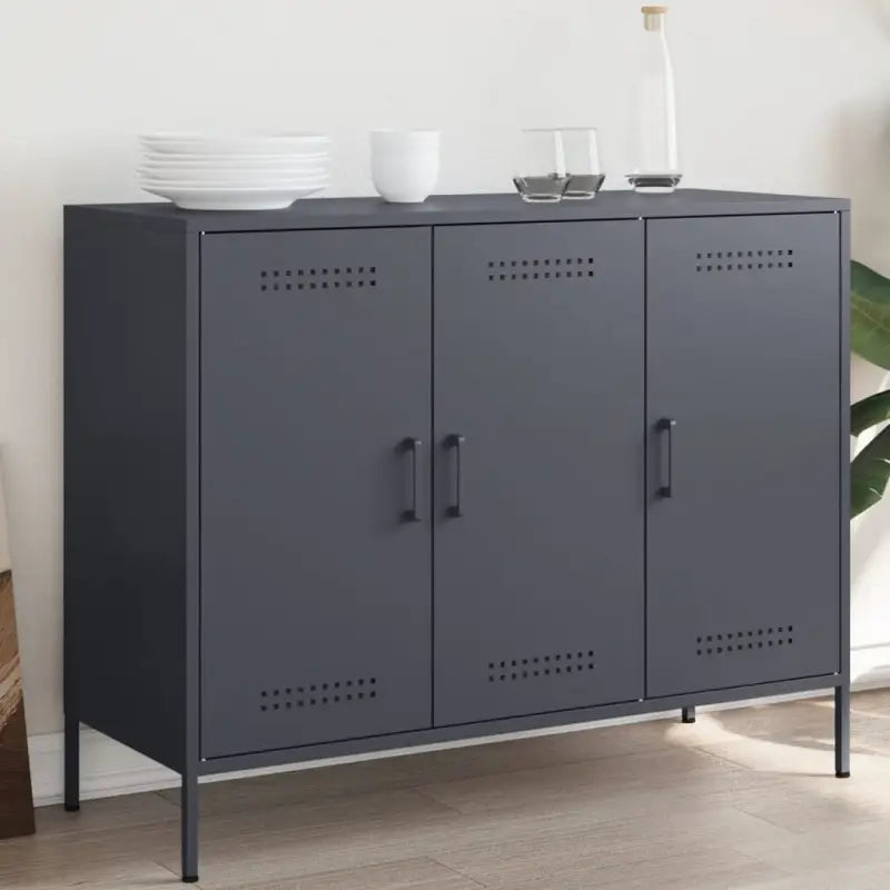 Industriële dressoir met koudgewalst staal en verstelbare schroefpoten - Antraciet / 1 - Dressoirs & buffetkasten