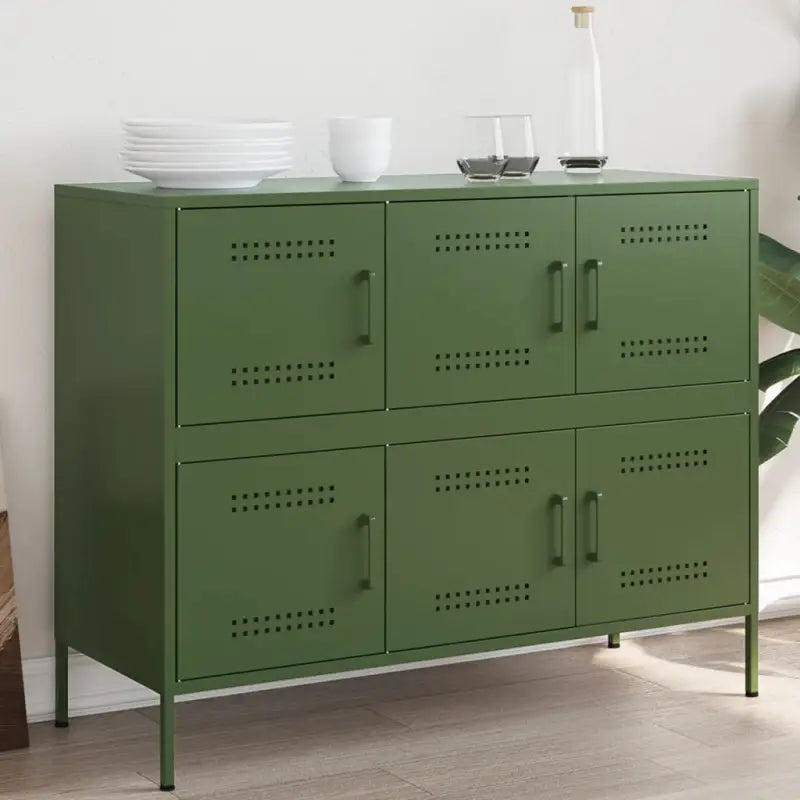 Industriële dressoir met koudgewalst staal en verstelbare schroefpoten - Groen / 1 - Dressoirs & buffetkasten