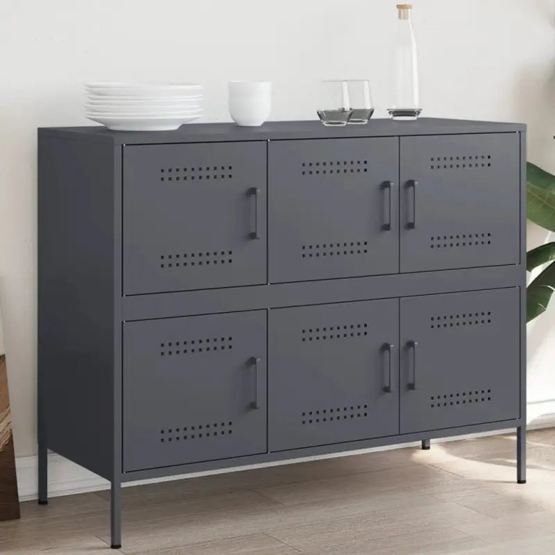 Industriële dressoir met koudgewalst staal en verstelbare schroefpoten - Antraciet / 1 - Dressoirs & buffetkasten