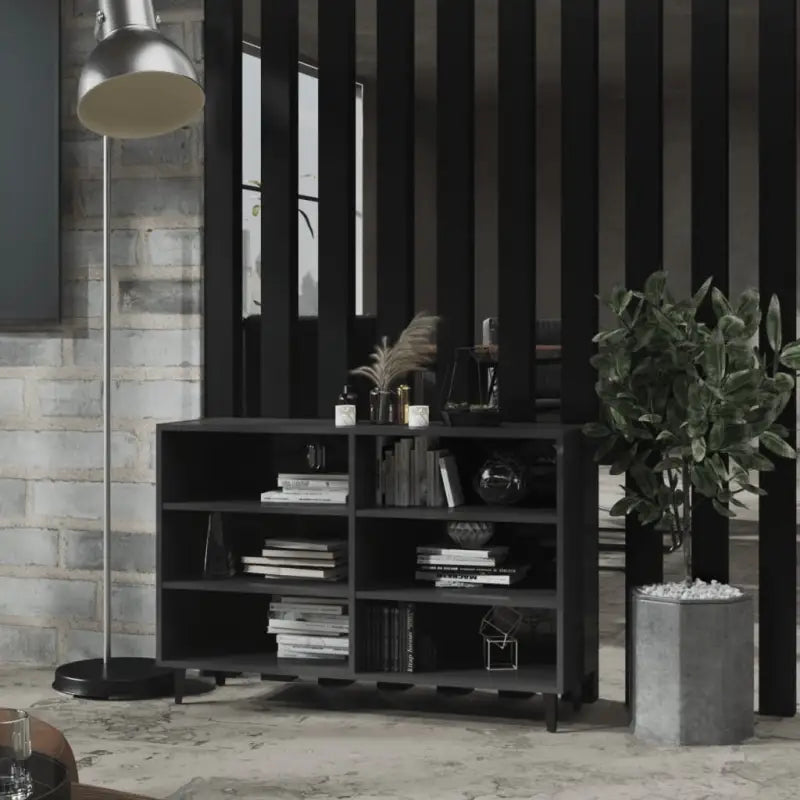 Industriële dressoir van bewerkt hout met metalen poten - Hoogglans grijs / 1 - Dressoirs & buffetkasten