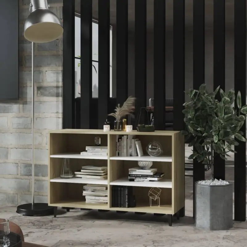 Industriële dressoir van bewerkt hout met metalen poten - Wit en sonoma eiken / 1 - Dressoirs & buffetkasten