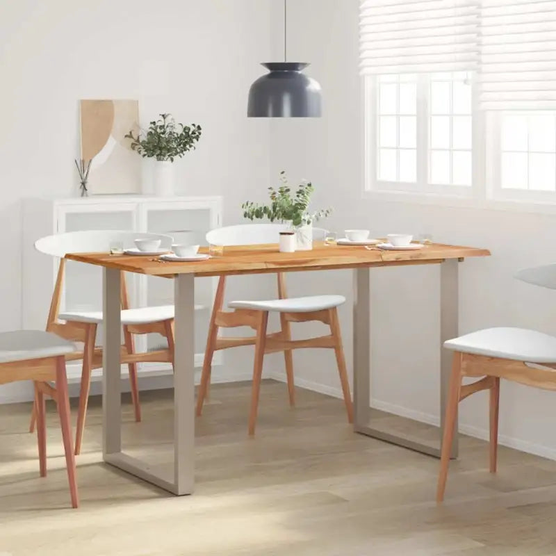 Industriële eettafel van massief acaciahout voor stijlvolle eetkamers - Zilver / 140 x 70 x 76 cm / 1 - Eettafels