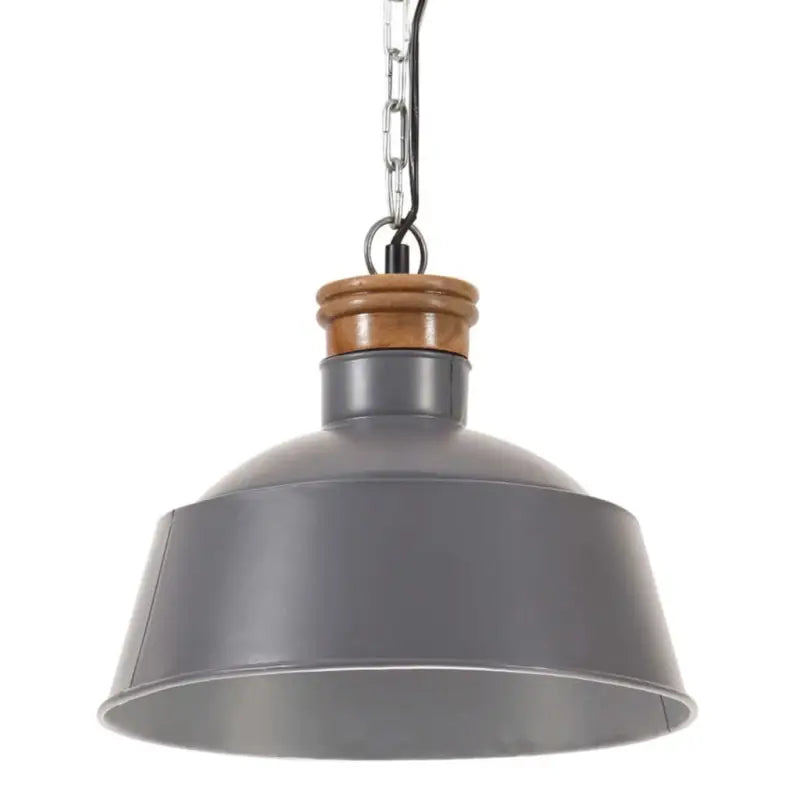 Industriele hanglamp met matgrijze afwerking en massief mangohout - Grijs / Φ 32 cm / 1 - Lampen