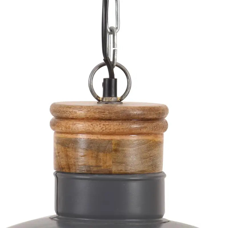 Industriele hanglamp met matgrijze afwerking en massief mangohout - Lampen