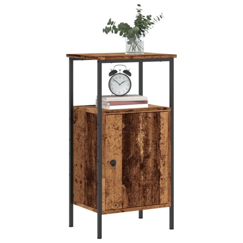 Industriële nachtkastje met bewerkt hout en verstelbare poten - Oud hout / 1 - Nachtkastjes