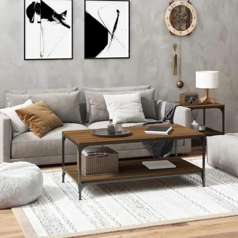 Industriële salontafel met bewerkt hout en aanpasbare poten - bruin eikenkleur / 80 x 50 x 40 cm / 1 - Salontafels