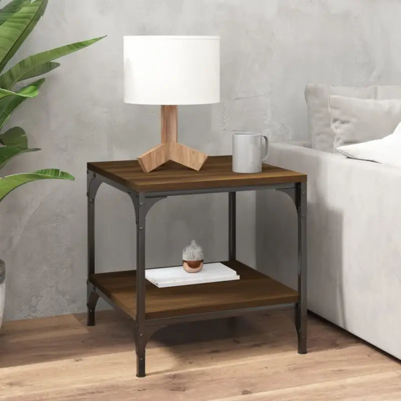 Industriële salontafel met bewerkt hout en aanpasbare poten - bruin eikenkleur / 40 x 40 x 40 cm / 1 - Salontafels
