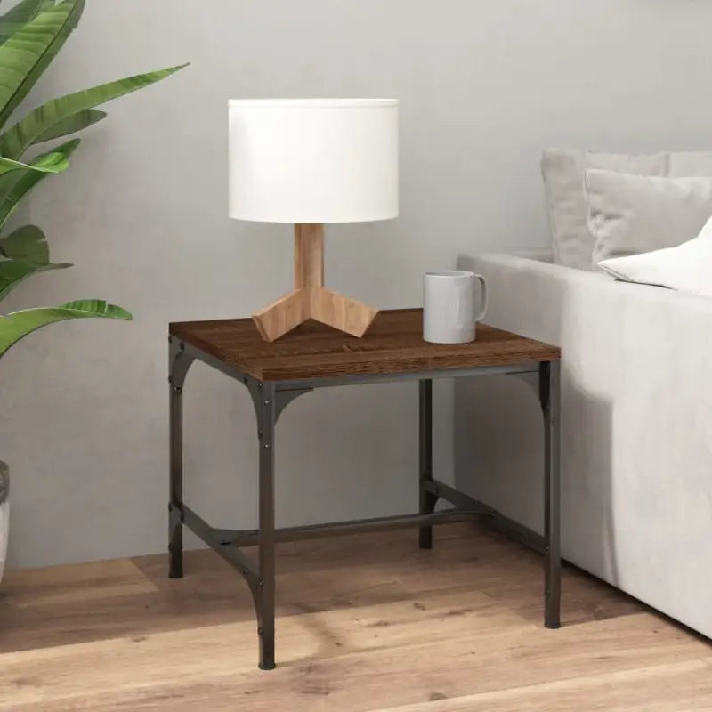 Industriële salontafel met bewerkt hout en aanpasbare poten - bruin eikenkleur / 50 x 50 x 35 cm / 1 - Salontafels