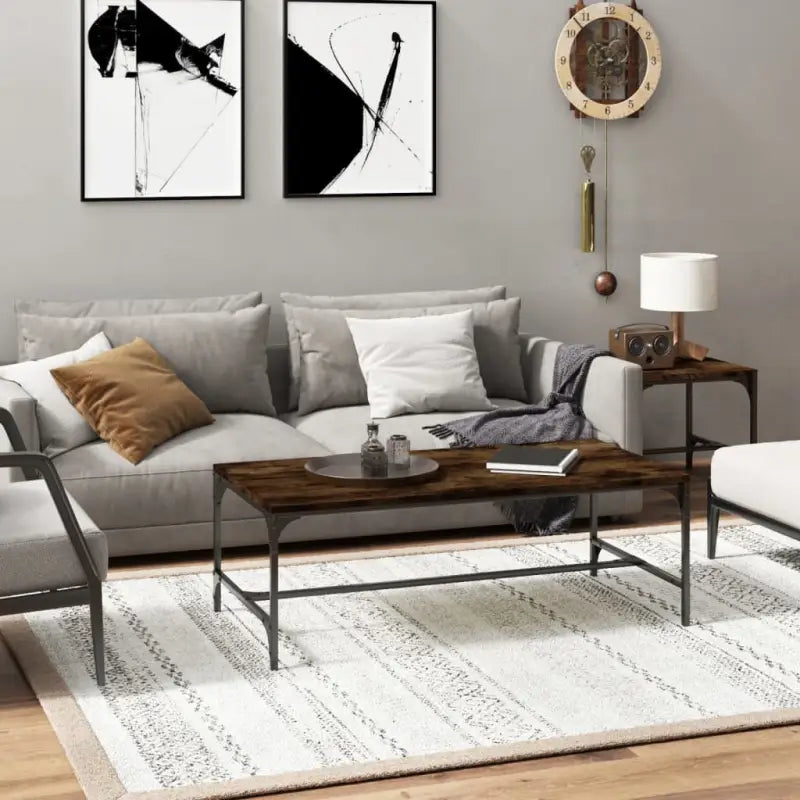Industriële salontafel met bewerkt hout en aanpasbare poten - Gerookt eiken / 80 x 50 x 35 cm / 1 - Salontafels