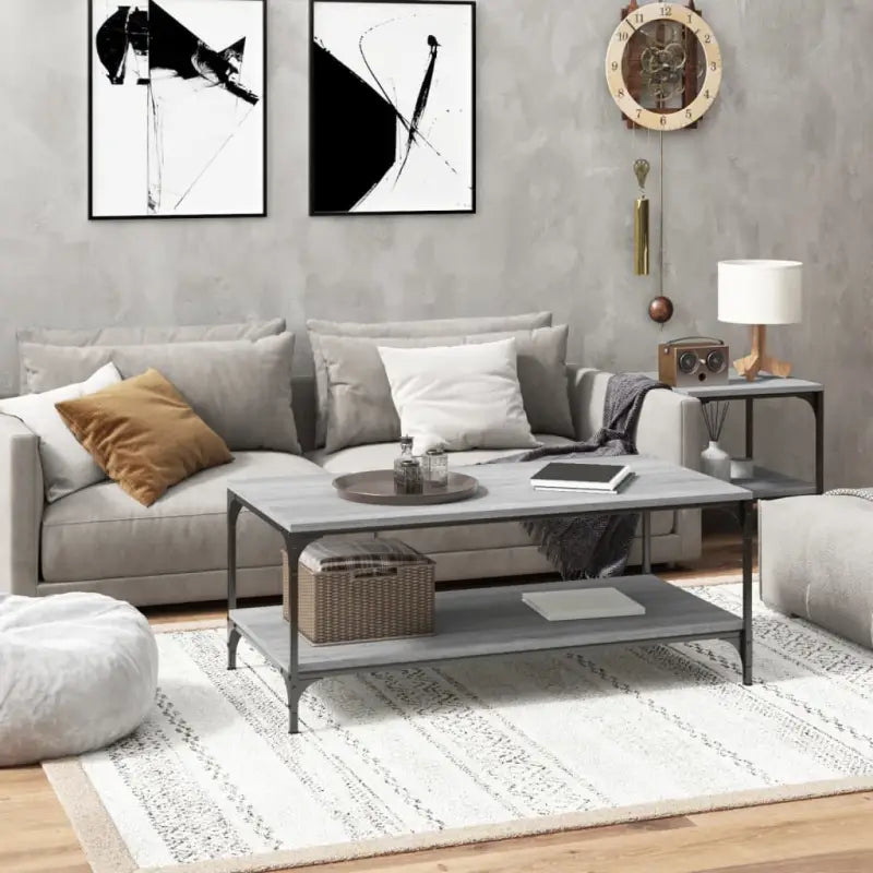 Industriële salontafel met bewerkt hout en aanpasbare poten - Grijs sonoma / 80 x 50 x 40 cm / 1 - Salontafels