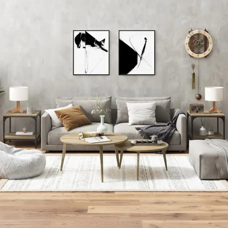 Industriële salontafel met bewerkt hout en aanpasbare poten - Sonoma eiken / 40 x 40 x 40 cm / 2 - Salontafels