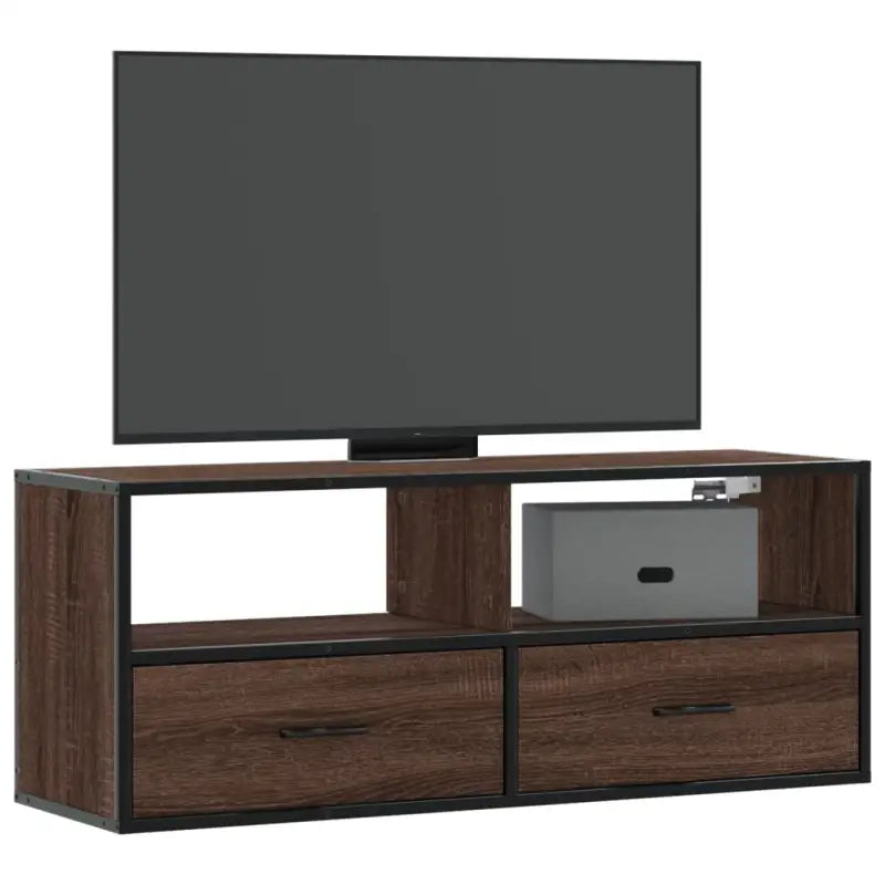 Industriële TV-Meubel van Bewerkt Hout met Stalen Frame - bruin eikenkleur / 1 / 100 cm - Tv-meubels