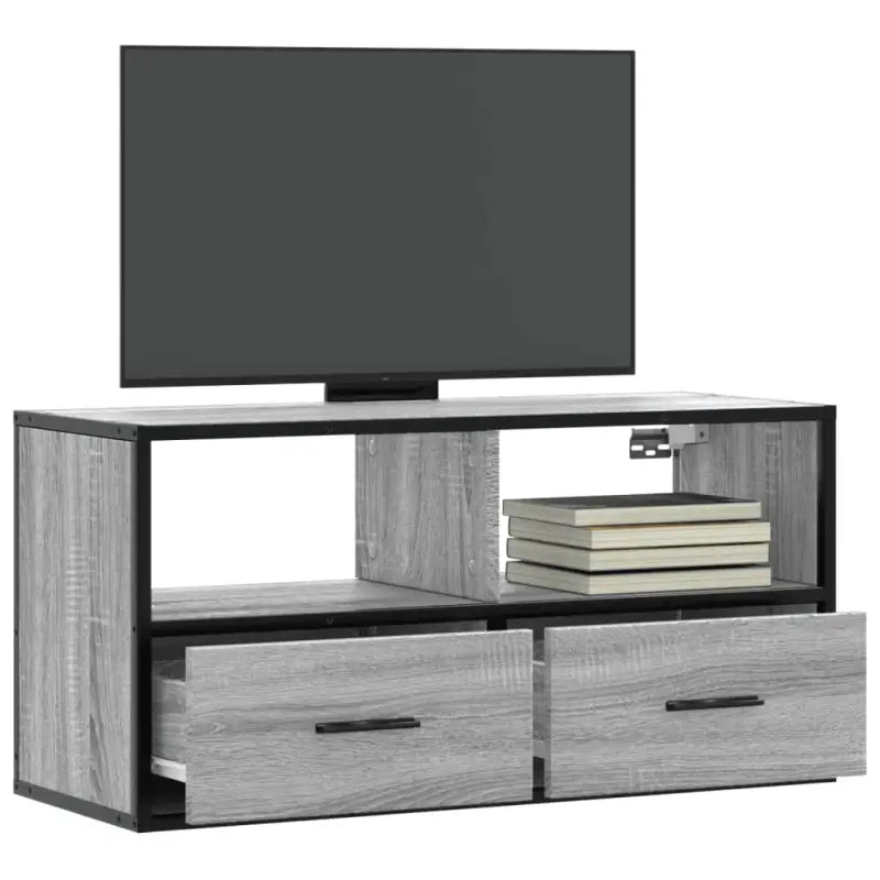 Industriële TV-Meubel van Bewerkt Hout met Stalen Frame - Grijs sonoma / 1 / 80 cm - Tv-meubels
