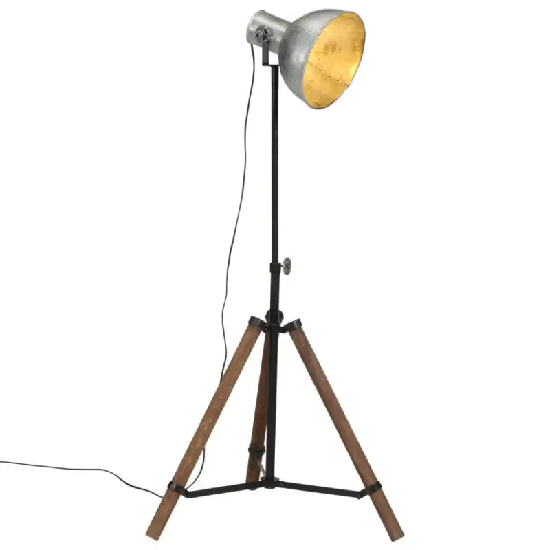 Industriële vloerlamp van massief mangohout met E27 fitting - Zilver / 1 - Lampen