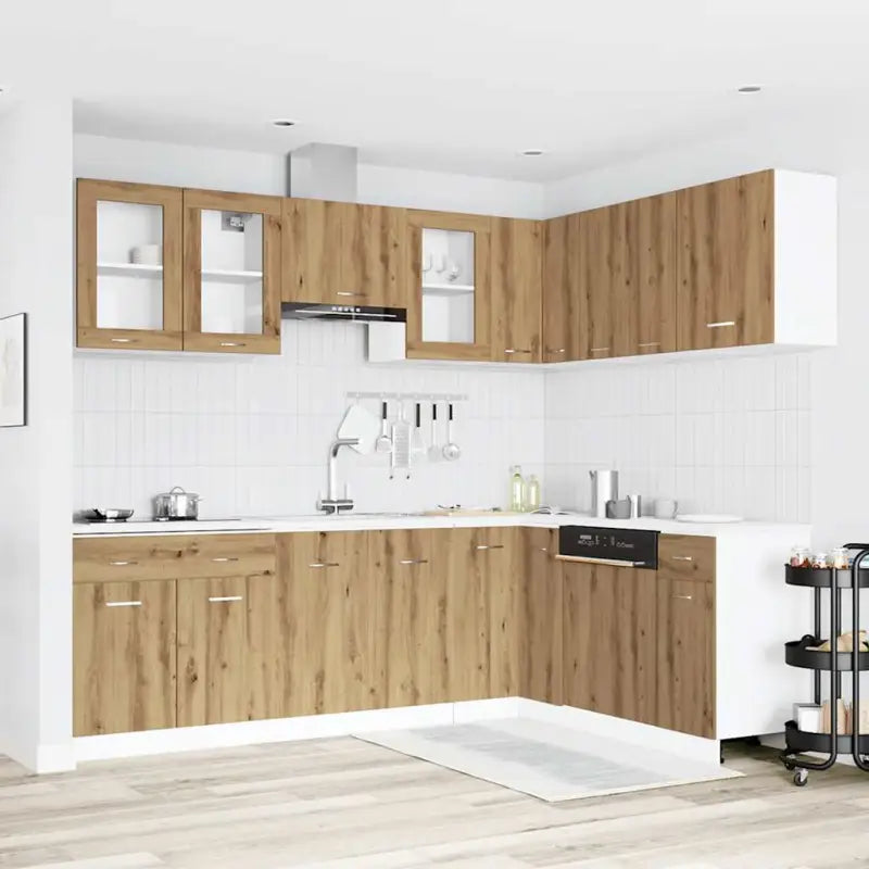 Keukenkasten met eenvoudig ontwerp en glazen deurtjes van bewerkt hout - artisian oak / 1 / zonder aanrechtblad