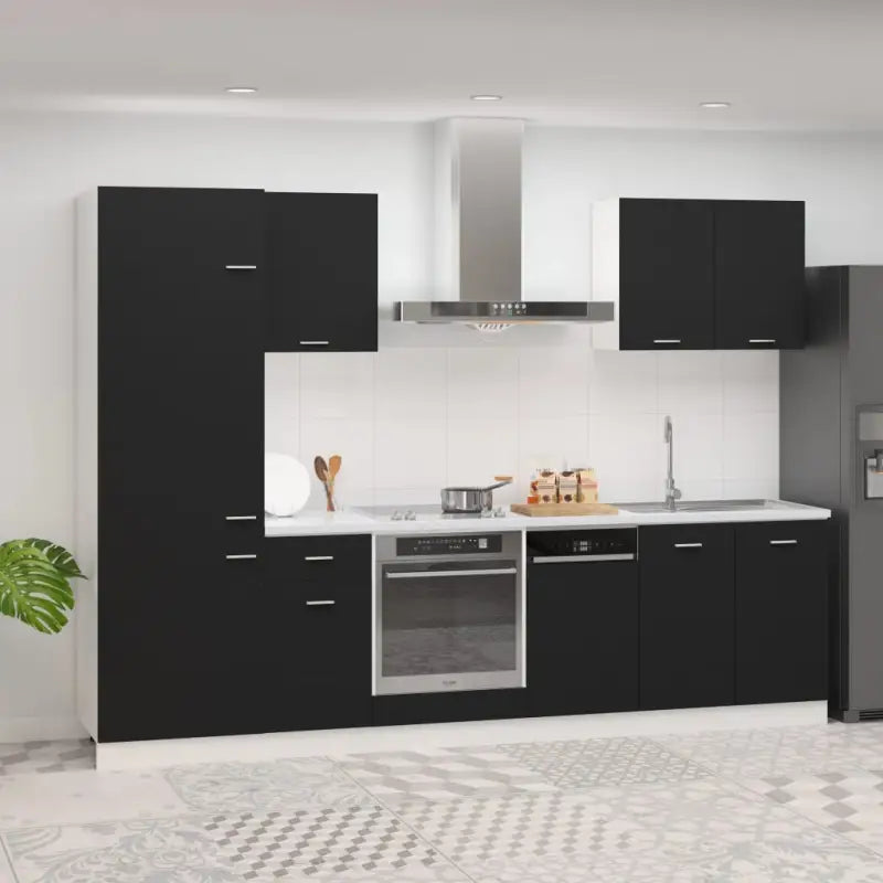 Keukenkasten set met bewerkt hout en eenvoudig ontwerp voor orde in de keuken - Zwart / 1 - Keukenkasten