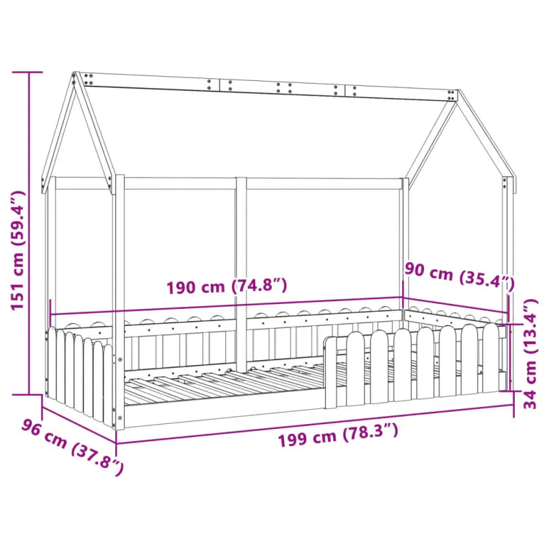 Kinderbed met open dakstructuur van massief grenenhout - Bedden & bedframes