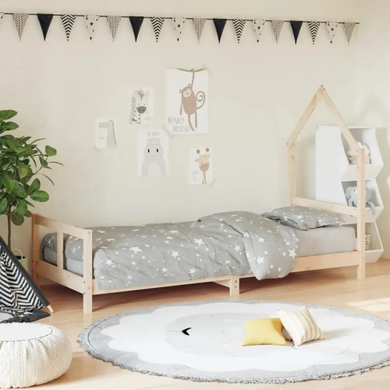 Kinderbed van massief grenenhout voor een gezellige en duurzame slaapkamer - Naturel / 80 x 200 cm - Peuter- &