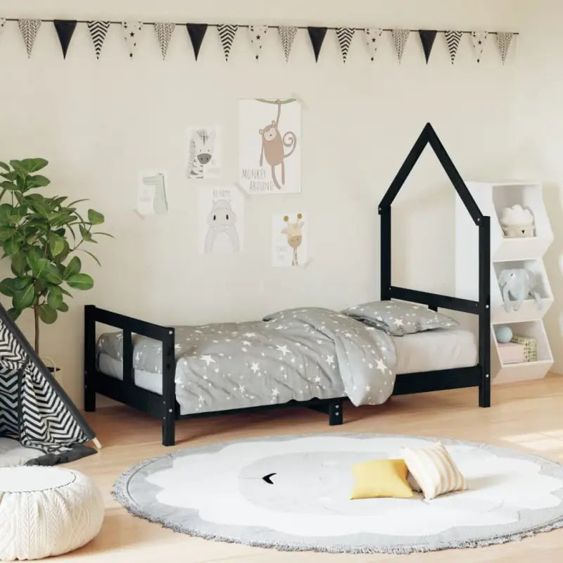 Kinderbed van massief grenenhout voor een gezellige en duurzame slaapkamer - Zwart / 80 x 160 cm - Peuter- &