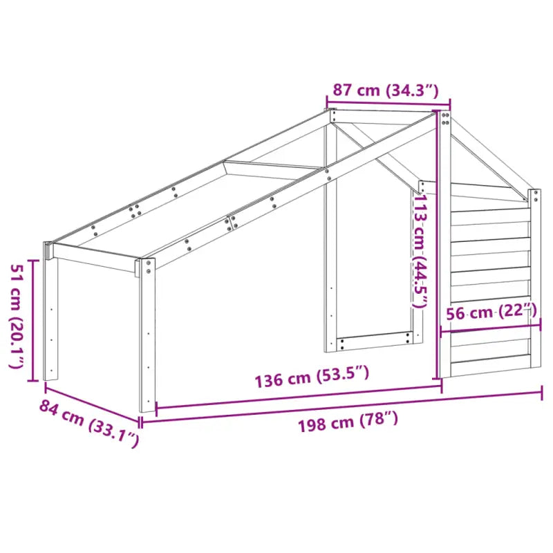 Kinderbedhuisje met open zijdeur van massief grenenhout - Accessoires voor bedden