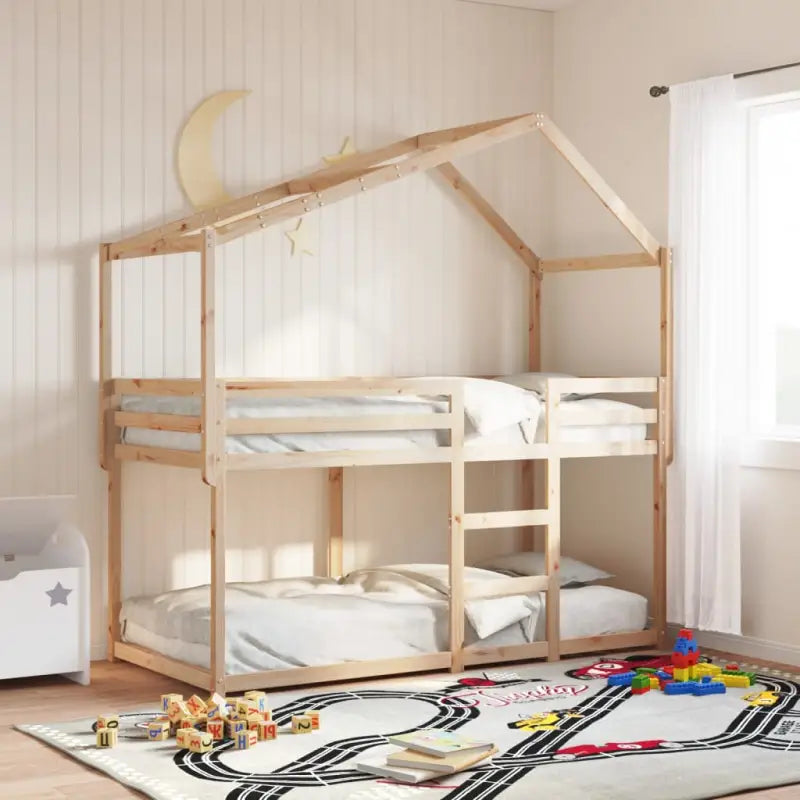 Kinderbedhuisje met open zijdeur van massief grenenhout - Naturel / 213 x 85.5 x 144.5 cm - Accessoires voor bedden