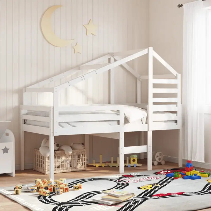 Kinderbedhuisje met open zijdeur van massief grenenhout - Wit / 198 x 97 x 113 cm - Accessoires voor bedden