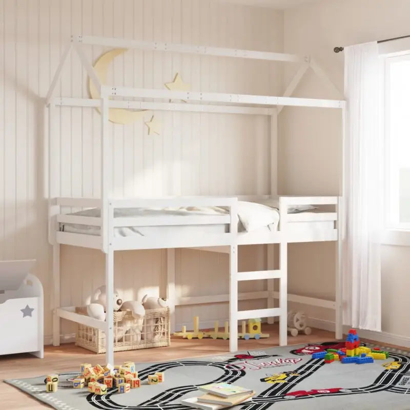 Kinderbedhuisje met open zijdeur van massief grenenhout - Wit / 207 x 95.5 x 159 cm - Accessoires voor bedden