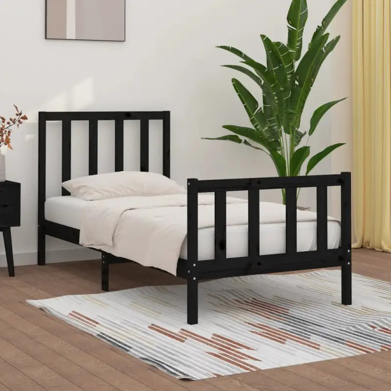 Klassiek bedframe met massief grenenhout en multiplex lattenbodem - Zwart / 75 x 190 cm - Bedden & bedframes