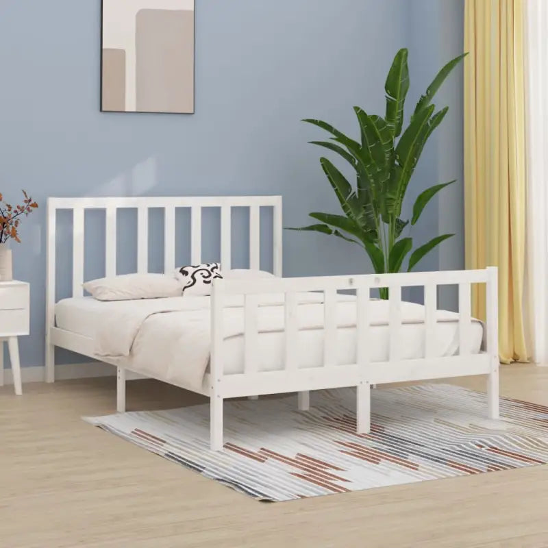 Klassiek bedframe met massief grenenhout en multiplex lattenbodem - Wit / 140 x 190 cm - Bedden & bedframes