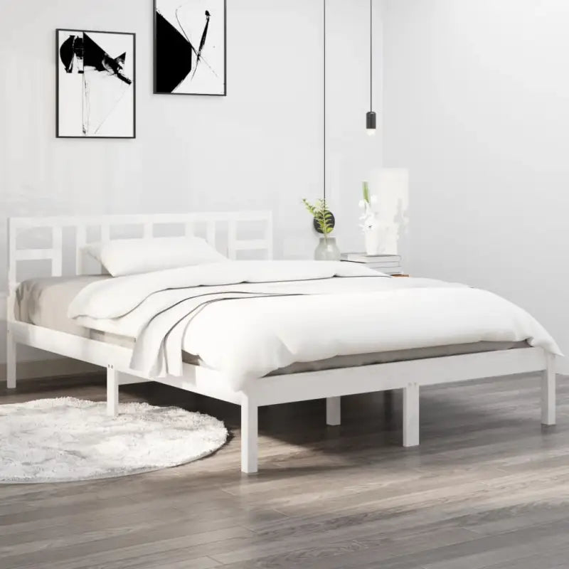 Klassiek bedframe met massief grenenhout en multiplex lattenbodem - Wit / 150 x 200 cm - Bedden & bedframes