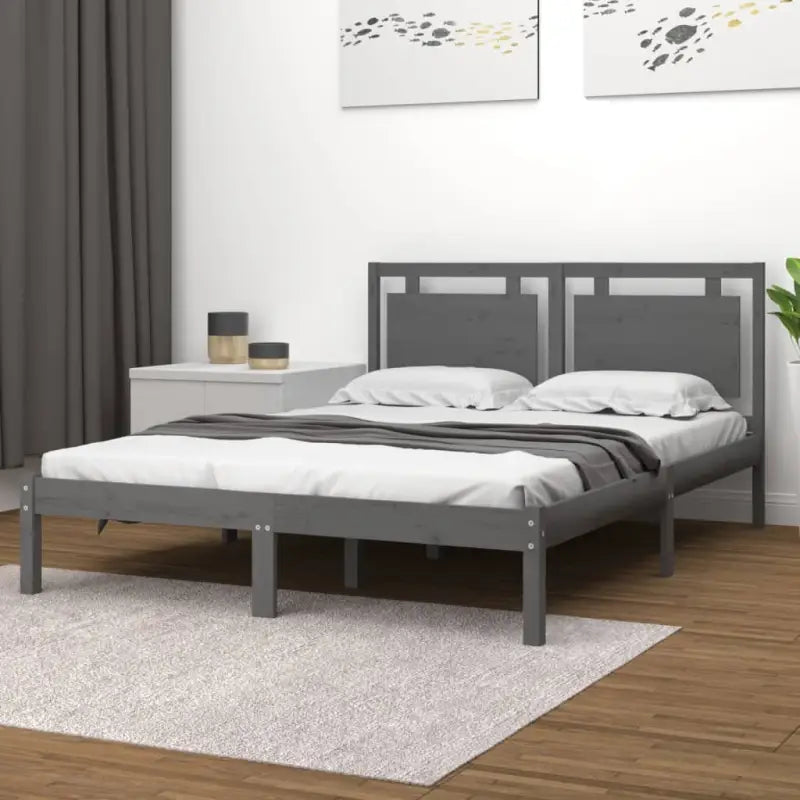 Klassiek bedframe met multiplex lattenbodem en massief grenenhout - Grijs / 150 x 200 cm - Bedden & bedframes