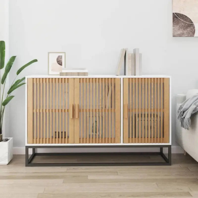 Klassiek dressoir met bewerkt hout en ijzeren poot voor tijdloze stijl - Wit / 1 - Dressoirs & buffetkasten