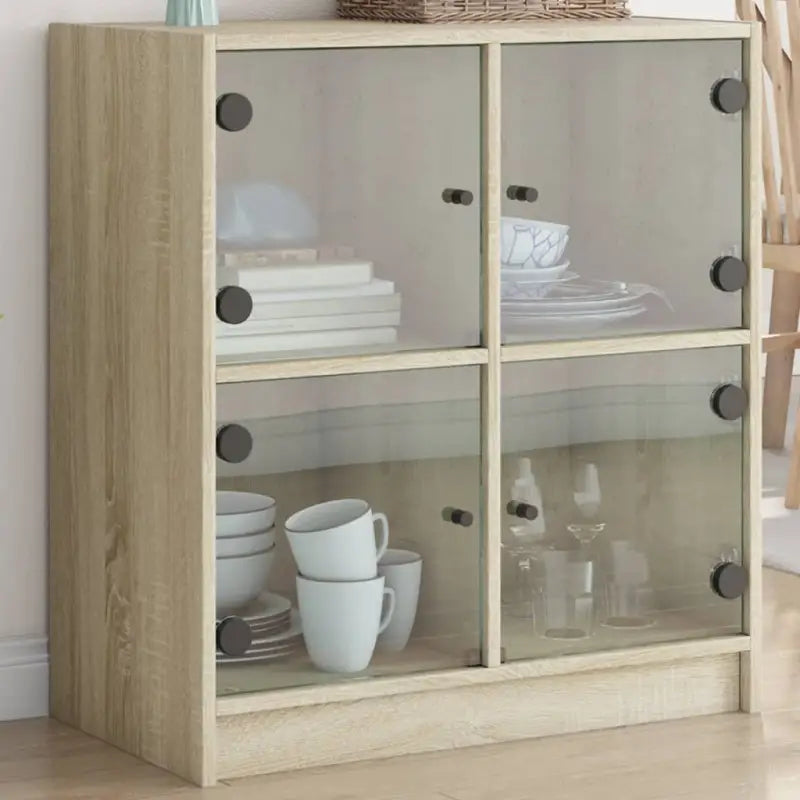 Klassiek dressoir met glazen deuren en duurzame bewerkte houtlook - Sonoma eiken / 1 - Dressoirs & buffetkasten